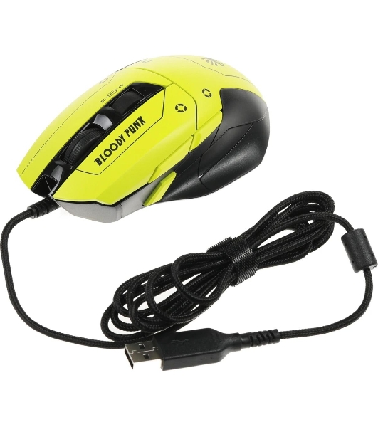 Мышь проводная A4Tech Bloody W70 Max желтый/черный, 10000 dpi, USB, кнопки - 9