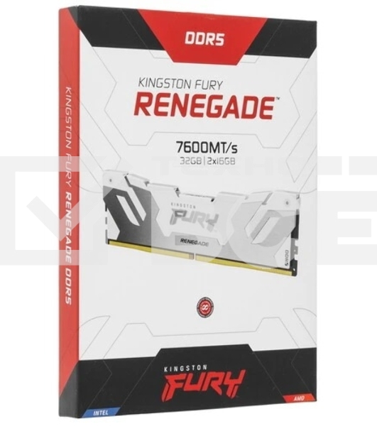 Оперативная память Kingston Fury Renegade, DDR5, 32GB (2x16GB), 7600MHz, CL38, DIMM, с радиаторами, белый/серебристый