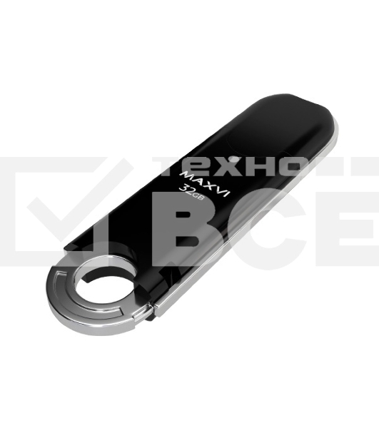 Флеш диск Maxvi P2 32GB USB 2.0 black, монолит с колпачком, ABS пластик