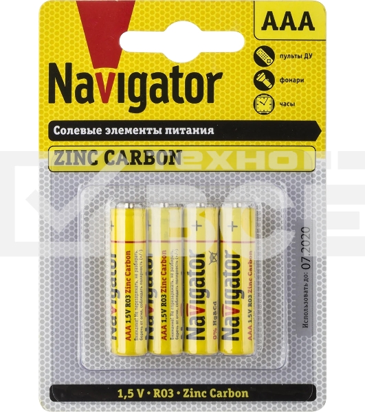 Элемент питания NAVIGATOR NBT-NS-R03-BP4, 1.5 В