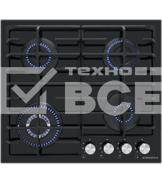 Газовая варочная панель Maunfeld EGHG.64.63CB/G, 4 конфорки, закаленное стекло, черный