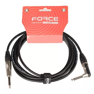 Кабель гитарный FORCE FGC-09/3L1/4' TS Jack - 1/4' TS Jack угловой, высококачественный, малошумящий с проводниками из безкислородной меди OFC, диаметр 6 мм, профессиональные металлические разъемы, длина 3 м, цвет черный