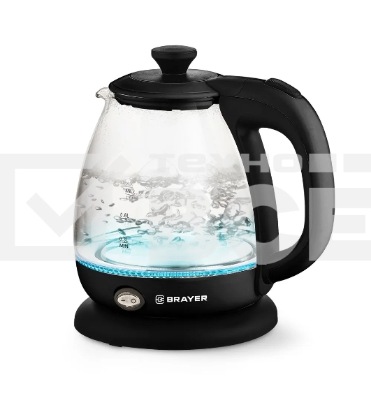 Чайник электрический BRAYER BR6106, 1100 Вт, 1 л, стеклянный, автоотключение, подсветка, черный