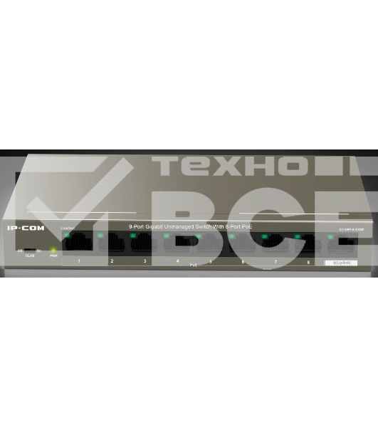 Коммутатор неуправляемый PoE IP-COM G1109P-8-102W 9 портов, 9x1 Гбит/с, PoE 8х92 Вт, настольный