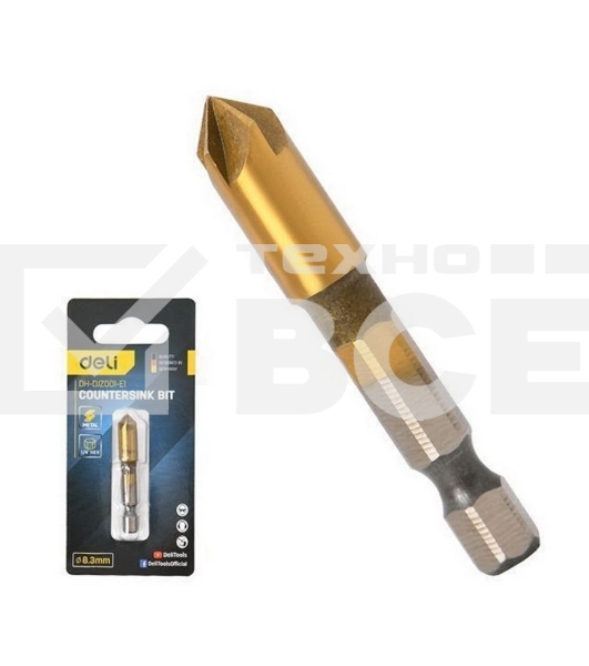 Зенковка конусная под М4 по металлу/дереву/пластику Deli DH-DJZ001-E1 8,3 мм, сталь HSS, угол заточки 90 град., шестигранный хвостовик
