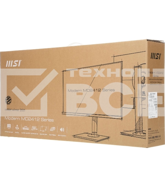 Монитор 23.8' MSI Modern MD2412P IPS 1920x1080, 100 Гц, 4 мс, 16:9, 300 кд/м2, 1xHDMI, 1xUSB-C, 1x3.5 мм, черный