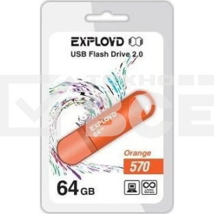 Флешка USB Exployd 570 Orange (EX-64 Gb-570-Orange), 64Gb, USB 2.0, R/W 15/8, оранжевый