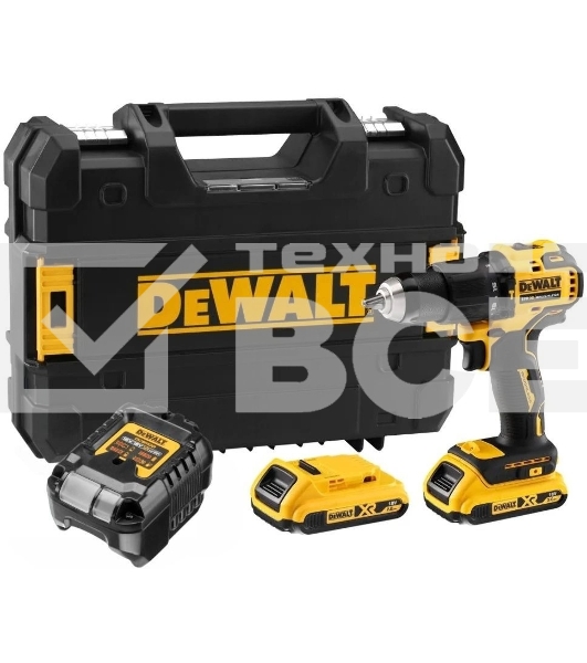 Дрель-шуруповерт DeWalt DCD709D2T, Аккумуляторная, 18В, 2 АКБ, Кейс