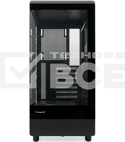 Компьютерный корпус без блока питания HSPD F510, Panoramic Mid Tower, черный, TG, 0.5 SPCC, no fans ATX, mATX, mITX 180/280/160мм 1x2.5', 1x3.5', 7xPCI 1xUSB-A 3.0, 1xUSB-A 1.0 356x218x467мм