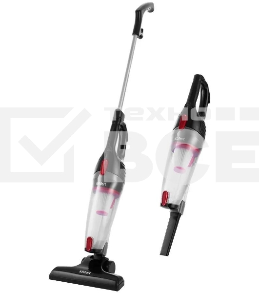 Пылесос вертикальный Kitfort KT-597-1 черный/красный, питание от сети, 600 Вт, уборка сухая, пылесборник 1 л