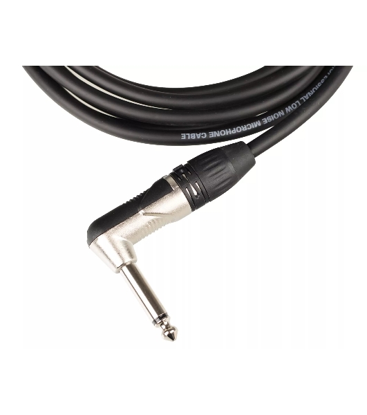 Кабель гитарный FORCE FGC-09/3L1/4' TS Jack - 1/4' TS Jack угловой, высококачественный, малошумящий с проводниками из безкислородной меди OFC, диаметр 6 мм, профессиональные металлические разъемы, длина 3 м, цвет черный
