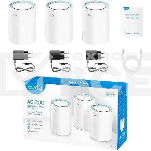 Бесшовный Mesh роутер Cudy M1300 (M1300 3-PACK) AC1200 10/100/1000BASE-TX/Wi-Fi белый (упак.:3шт)