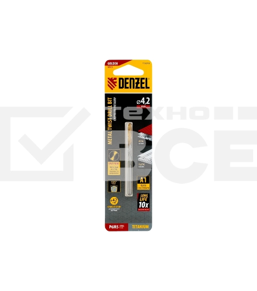 Сверло спиральное по металлу Denzel 4,2 x 75мм, Р6М5, Golden Tip