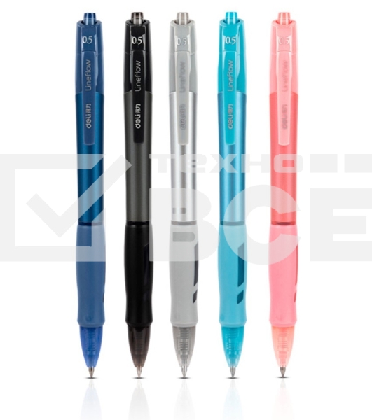 Ручка гелевая автоматическая Deli S08-B-BK ассорти, черные чернила, линия 0.5мм, резиновая манжета