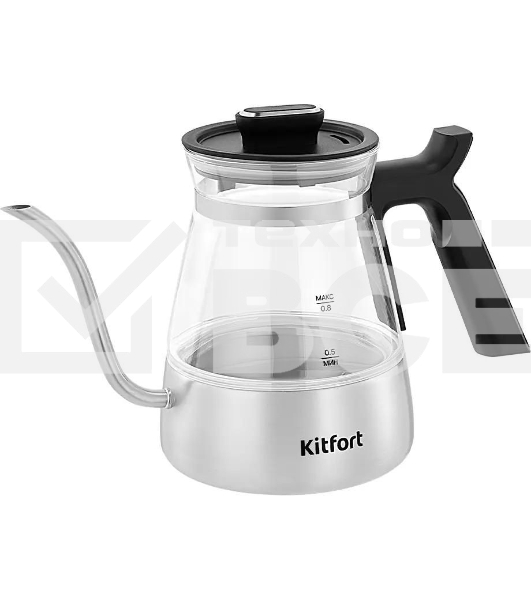 Чайник электрический Kitfort КТ-8707 0.8л. 1300Вт нержавеющая сталь/черный корпус: Металл/стекло/пластик