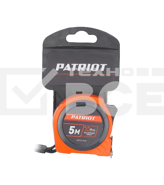 Рулетка PATRIOT MTP-5-19, магнит, 2сторон.зацеп, антиблик.нейлон.покрытие, крупн.шрифт, двусторон.белая лента, 5м*19 мм