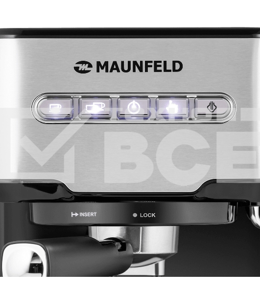 Кофеварка рожковая Maunfeld MF-724S нержавеющая сталь, исп. кофе - молотый, 1.5 л, 850 Вт, 15 Бар.
