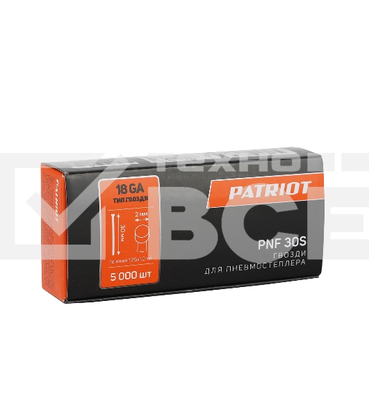 Гвозди PNF 30S для пневмостеплера ANG 210R, отделочные, тип 18GA, сеч.1.25x1.0, шляпка 2 мм, длина 30 мм, сталь, 5000 шт.