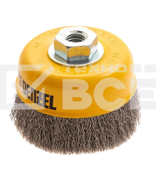 Щетка для УШМ Denzel 100 мм, М14, чашка, витая нержавеющая проволока 0,3 мм