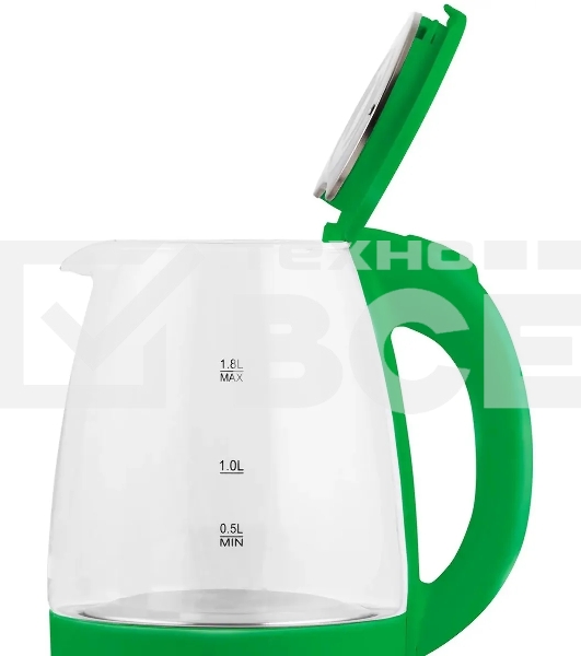 Чайник электрический Blackton Bt KT1800G Green. Мощность: 1500 Вт / Максимальный объем: 1.8 л / Материал корпуса: Стекло / Длина электрошнура: Около 0.8 м / Внутренняя подсветка: Да, синяя