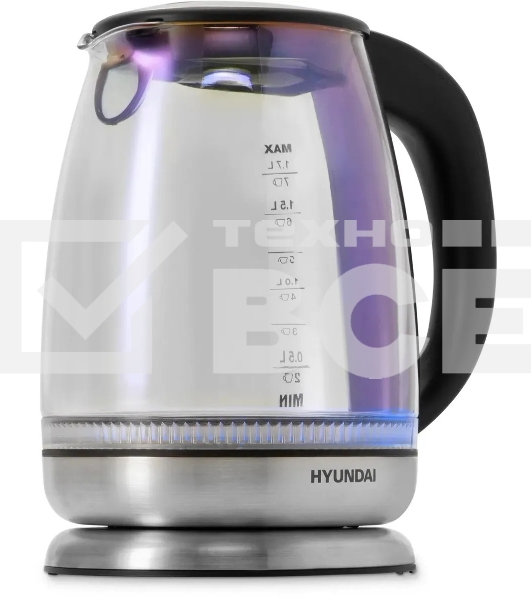 Чайник электрический Hyundai HYK-G8800 1.7л. 2200Вт черный/серебристый корпус: стекло