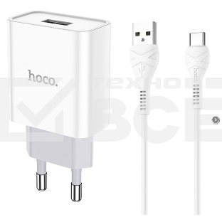 Блок питания (сетевой адаптер) HOCO C81A Asombroso single 1xUSB с кабелем Type-C, 2.1A, 10W, белый