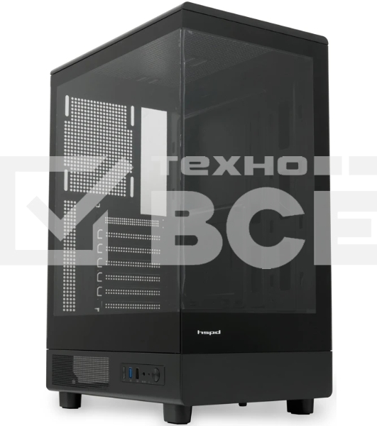 Компьютерный корпус без блока питания HSPD F510, Panoramic Mid Tower, черный, TG, 0.5 SPCC, no fans ATX, mATX, mITX 180/280/160мм 1x2.5', 1x3.5', 7xPCI 1xUSB-A 3.0, 1xUSB-A 1.0 356x218x467мм