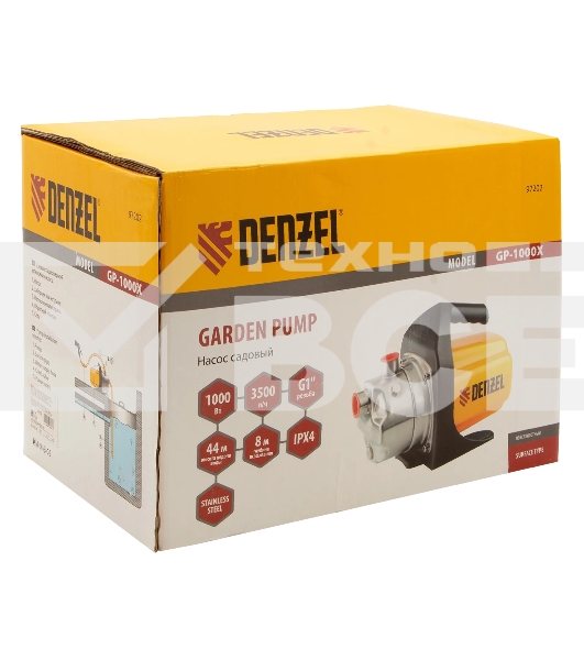 Насос Denzel GP1000Х садовый поверхностный 1000Вт 3500л/ч подъем 44м