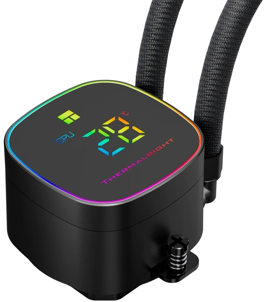 Система жидкостного охлаждения Thermalright Frozen Horizon 240 Digital (240мм, LED temp., Black, ARGB/Fans: 2x120мм, 68.9CFM, 28.2dBA, 2000RPM/Pump height 53.2мм, Rad thickness 27мм/S: 1700, 1200, 1851, 115X, AM5, AM4)