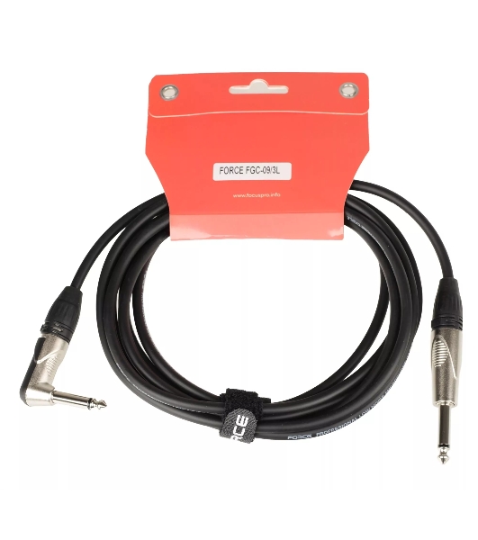 Кабель гитарный FORCE FGC-09/3L1/4' TS Jack - 1/4' TS Jack угловой, высококачественный, малошумящий с проводниками из безкислородной меди OFC, диаметр 6 мм, профессиональные металлические разъемы, длина 3 м, цвет черный