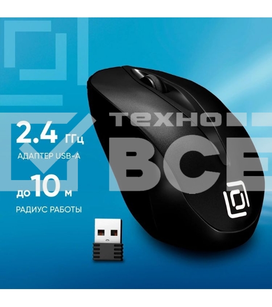 Мышь беспроводная Oklick 675MW черный, 800 dpi, радиоканал, USB, кнопки - 3