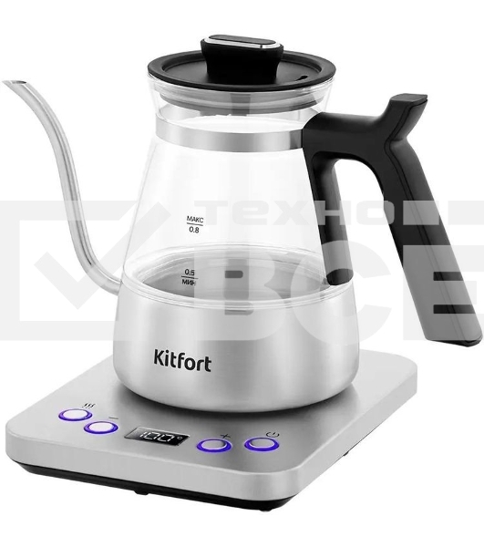 Чайник электрический Kitfort КТ-8707 0.8л. 1300Вт нержавеющая сталь/черный корпус: Металл/стекло/пластик
