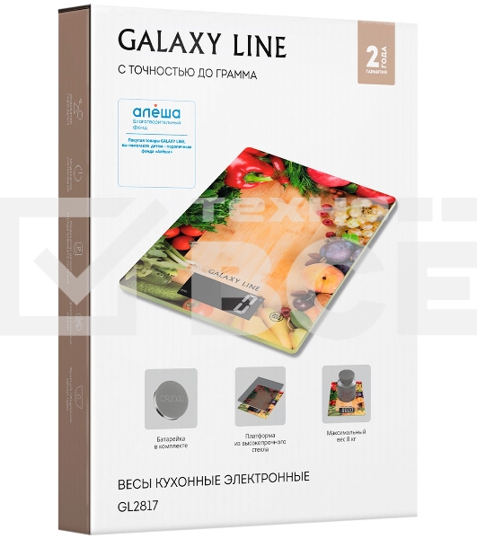 Весы кухонные Galaxy Line GL 2817, стекло, элемент питания типа «CR2032»(в комплекте)