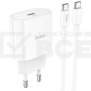 Блок питания (сетевой адаптер) HOCO C94A Metro 1xUSB-C с кабелем Type-C-Type-C, 3.0A, 20W, белый