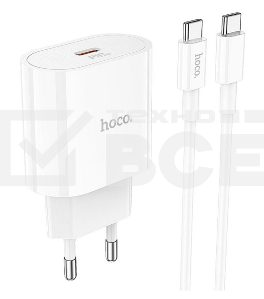 Блок питания (сетевой адаптер) HOCO C94A Metro 1xUSB-C с кабелем Type-C-Type-C, 3.0A, 20W, белый