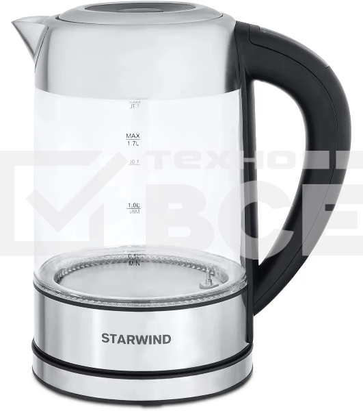 Чайник электрический Starwind SKG5213 1.7 л, 2200 Вт, черный/серебристый