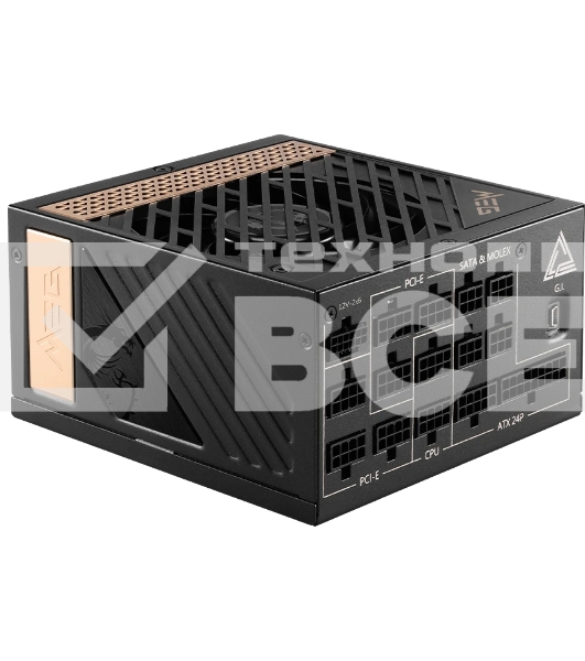 Блок питания MSI MEG Ai1300P (306-7ZP4A11-CE0), 1300Вт, 80 PLUS Platinum, 120мм, модульный, черный / золотой