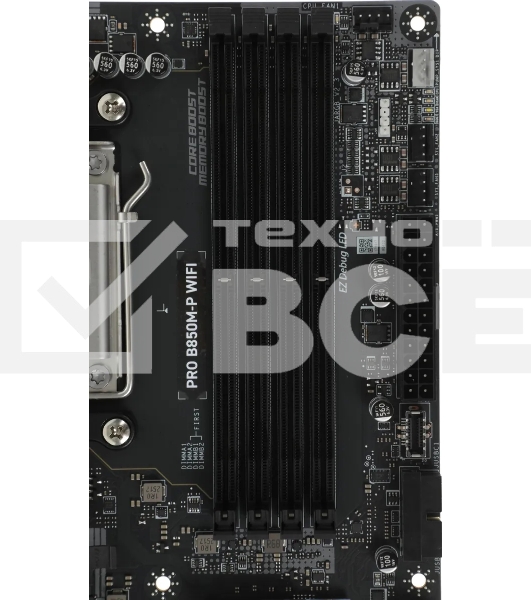 Материнская плата MSI PRO B850M-P WIFI, AM5, AMD B850, 4xDDR5, 4xSATA, 3xM.2, 1xPCIe 5.0 x16, 1xPCIe 4.0 x4, 2xPCIe 3.0 x1, 1xHDMI, 2xUSB-C 10Gbps, 1xUSB-A 5Gbps, 1xUSB-A 10Gbps, 4xUSB-A 2.0, 2x3.5 мм, S/PDIF, 1x5Gb LAN, Wi-Fi 7, Bluetooth 5.4, 7.1, mATX