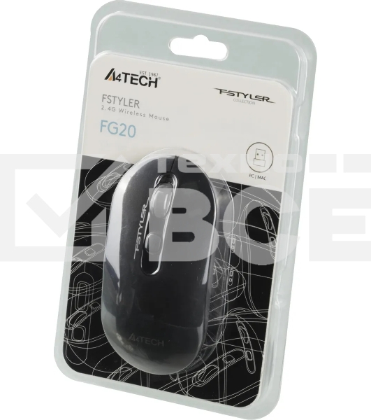 Мышь беспроводная A4Tech Fstyler FG20S серый, 2000 dpi, радиоканал, USB, кнопки - 3