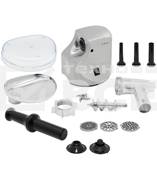 Мясорубка электрическая Krona Wolf Metall серый, 1800 Вт, 2.8 кг/мин, реверс, металлический лоток, насадки - 5