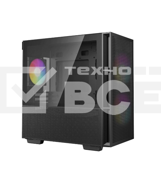 Компьютерный корпус Deepcool CH360 без БП, боковое окно (закаленное стекло), 2x140мм ARGB LED вентилятор спереди и 1x120мм ARGB LED вентилятор сзади, черный, mATX