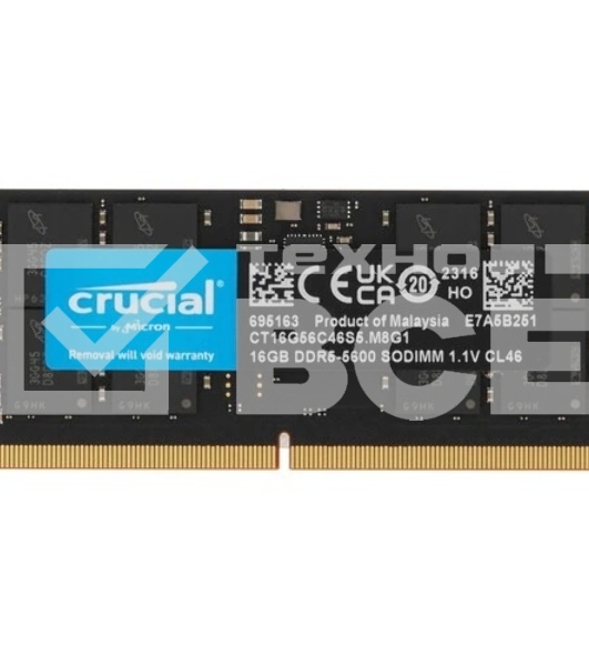 Оперативная память Crucial, DDR5, 16GB (1x16 GB), 5600 MHz, CL46, SO-DIMM