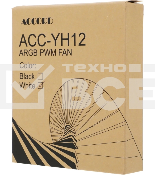 Вентилятор для корпуса Accord ACC-YH12 ARGb 120х120x25 белый 4-pin 27дБ (ACC-YH12 ARGb белый) brown box
