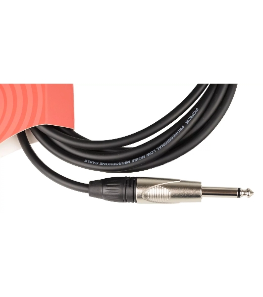 Кабель гитарный FORCE FGC-09/3L1/4' TS Jack - 1/4' TS Jack угловой, высококачественный, малошумящий с проводниками из безкислородной меди OFC, диаметр 6 мм, профессиональные металлические разъемы, длина 3 м, цвет черный