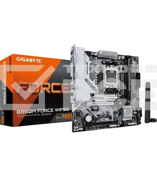 Материнская плата Gigabyte B850M FORCE WF6E, AM5, AMD B850, 2xDDR5, 4xSATA, 3xM.2, 1xPCIe 5.0 x16, 1xPCIe 4.0 x4, 1xDP, 1xHDMI, 1x2.5Gb LAN, Wi-Fi 6E, Bluetooth 5.3, 1xUSB-C 5Gbps, 1xUSB-A 10Gbps, 2xUSB-A 5Gbps, 2xUSB-A 2.0, 3x3.5 мм, 7.1, mATX