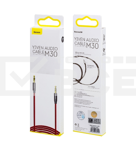 Кабель Baseus CAM30-C91 Yiven Audio Cable M30 AUX 3.5мм (M) to AUX 3.5мм (M) 1.5m Red+Black