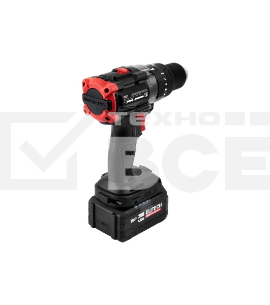 Дрель-шуруповерт Elitech CD 20BL2, 20 В, 4 Ач, 130 Нм, бесщеточный