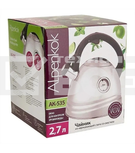 Чайник для плиты ALPENKOK AK-535 из нерж.стали с ОКНОМ 2,7л,со свистком