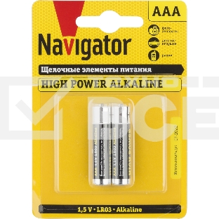 Элемент питания алкалиновый Navigator NBT-NE-LR03-BP2 (блист.2шт)
