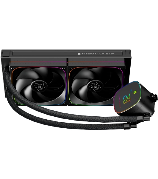 Система жидкостного охлаждения Thermalright Frozen Horizon 240 Digital (240мм, LED temp., Black, ARGB/Fans: 2x120мм, 68.9CFM, 28.2dBA, 2000RPM/Pump height 53.2мм, Rad thickness 27мм/S: 1700, 1200, 1851, 115X, AM5, AM4)